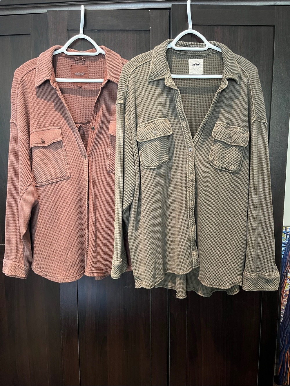Aerie Lumberjack Waffle Oversized ButtonDown Shirts Set(Dusty Rose & OliveGreen)